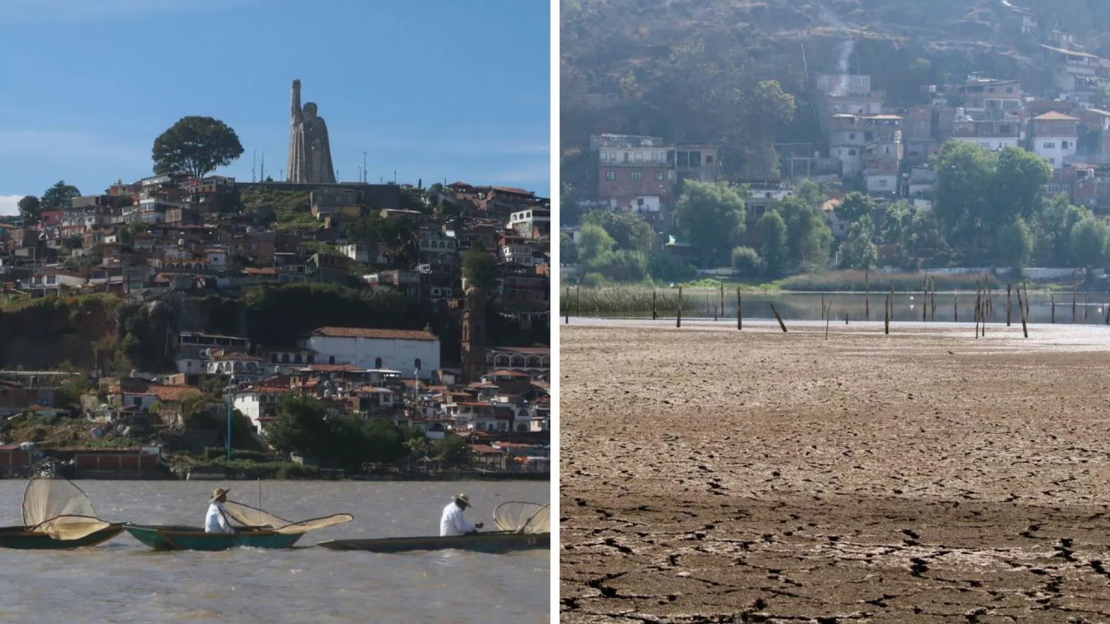 El lago de Pátzcuaro en Michoacán se seca; así se ve antes y después